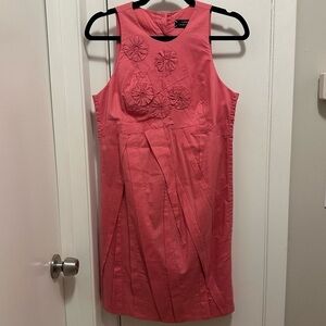 Robert Rodriguez Flower Pleats Dress Sz 6 Pink Sheath Sleeveless Cotton Buttons